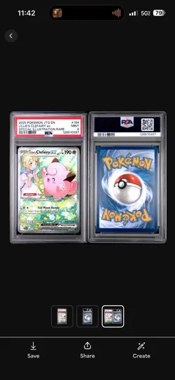 2025 POKEMON JTG SPECIAL ILLUSTRATION RARE #184 LILLIE'S CLEFAIRY EX PSA 9 - Image 3