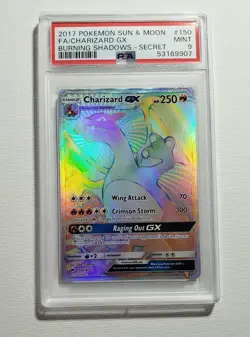 2017 POKEMON SUN & MOON BURNING SHADOWS SECRET FULL ART/CHARIZARD GX #150 PSA 9 - Image 1