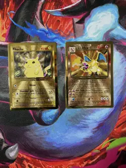 Pokemon Celebrations 25TH Anniversary Charizard & Pikachu UPC Gold Metal Promo - Image 1