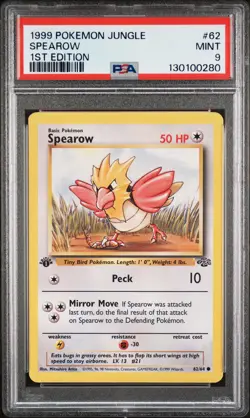1999 POKEMON JUNGLE 1ST ED #62 SPEAROW PSA 9 - Image 1