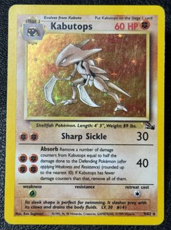 Kabutops 9/62 - Unlimited Holo Rare - Vintage Pokemon TCG: Fossil - MP - Image 1