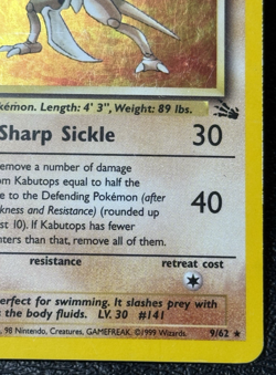Kabutops 9/62 - Unlimited Holo Rare - Vintage Pokemon TCG: Fossil - MP - Image 4