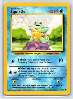 Pokemon TCG - SQUIRTLE - 63/102 - UNLIMITED - BASE SET (1999) - WOTC - LP - Image 1