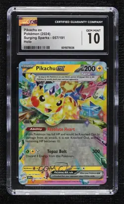 Pikachu ex Pokemon SV08: Surging Sparks CGC 10 Gem Mint - Image 1