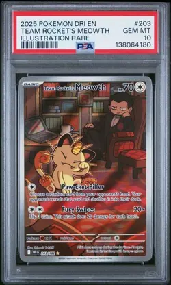 Team Rocket's Meowth *PSA 10* Illustration Rare *Destined Rivals* #203 * Pokemon - Image 1