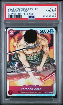 2022 ONE PIECE ST01-013 RORONOA ZORO SUPER PRE-RELEASE PSA 10 GEM MINT - Image 1