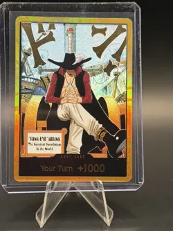 Dracule Mihawk OP14 Gold Don!! Azure Sea's Seven One Piece Card English - Image 1