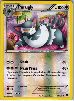 Purugly 24/30 Reverse Holo XY Trainer Kit: Pikachu - Pokemon Card - NM - Image 1