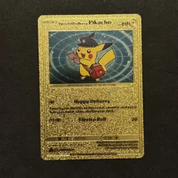 Special Delivery Pikachu Card Fan Art Ultra Rare Pokemon Gold Foil - Image 1