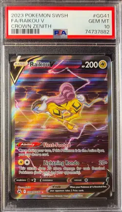 PSA 10 Raikou V GG41/GG70 - Crown Zenith Galarian Gallery - English Pokemon Card - Image 1