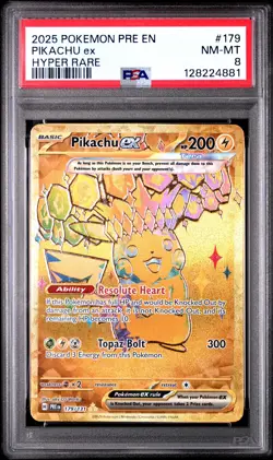 2025 POKEMON PRE EN-PRISMATIC EVOLUTIONS HYPER RARE #179 PIKACHU EX PSA 8 - Image 1