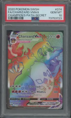 Pokemon TCG Charizard Vmax 74/73 Champion's Path Secret Rare PSA 10 - Image 1