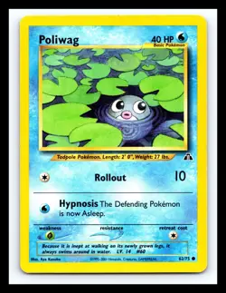 💥 Poliwag # 62/75 Pokemon (2001) Neo Discovery Unlimited Non Holo Vintage - Image 1