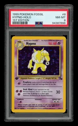 1999 Pokemon Fossil 1st Edition: # 8 Hypno-Holo PSA 8 NM-MT - Image 1