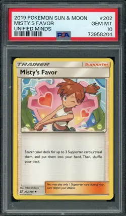 2019 Pokemon SM Unified Minds Misty's Favor #202 PSA 10 GEM MINT LOW POP - Image 1