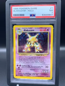 VINTAGE Pokemon TCG 1999 Pokemon Base Set Alakazam Holo #1 PSA 7 NM - Image 1