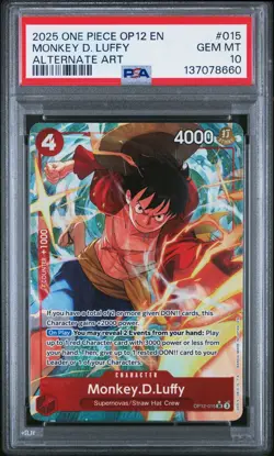 Monkey D. Luffy OP12-015 One Piece Legacy of the Master Alt Art PSA 10 GEM MINT - Image 3