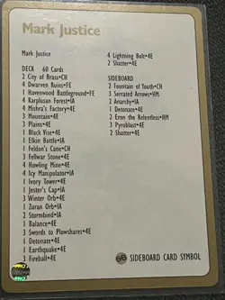 Pro Tour Deck: 1996 New York Mark Justice- 62 Cards NO SIDEBOARD MTG Magic - Image 2