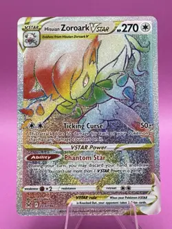 Pokemon TCG Hisuian Zoroark VSTAR Rainbow Lost Origin 203/196 Secret Rare Card - Image 1