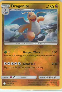 Dragonite - 96/149 - Pokemon Sun & Moon Base Set - Reverse Holo - Rare Card NM - Image 1