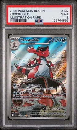 2025 Pokemon Black Bolt BLK-EN Krookodile Illustration Rare 137/086 PSA 9 Mint - Image 1