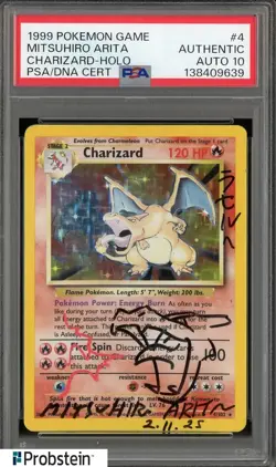 Mitsuhiro Arita Signed 1999 Pokemon Game #4 Charizard Holo PSA/DNA AUTO 10 - Image 1