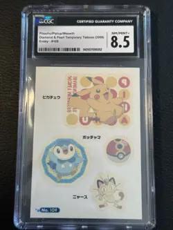 2009 Pokemon Diamond Pearl Temporary Tattoos CGC 8.5 Pikachu Meowth 109 - Image 1