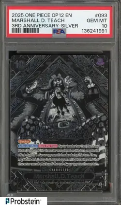 2025 One Piece OP12 English 3rd Anniversary Silver #093 Marshall D. Teach PSA 10 - Image 1