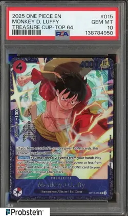 2025 One Piece EN Treasure Cup Top 64 #015 Monkey D. Luffy PSA 10 POP 15 - Image 1