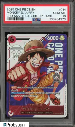 2025 One Piece EN 3rd Anniversary Treasure CP Pack #014 Monkey D. Luffy PSA 10 - Image 1