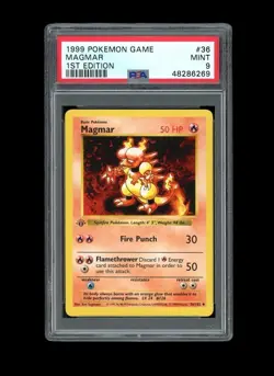 Pokemon PSA 9 MINT Magmar 1st Edition Shadowless Base Set 1999 Card 36/102 - Image 1