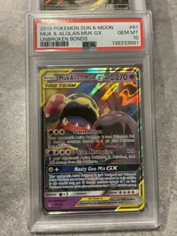 2019 POKEMON SUN & MOON Unbroken Bonds MUK & ALOLAN MUK GX #61 PSA 10 English - Image 1