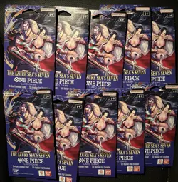 10 x One Piece OP14 - THE AZURE SEA’S SEVEN - Sleeved Blister Booster Packs - Image 1