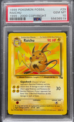 Pokemon Raichu Fossil 1999 - 2000 Copyright 3rd Print 29/62 PSA 10 Gem Mint - Image 1