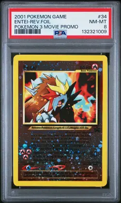 2001 POKEMON GAME MOVIE POKEMON 3 MOVIE PROMO #34 ENTEI-REVERSE FOIL PSA 8 - Image 1