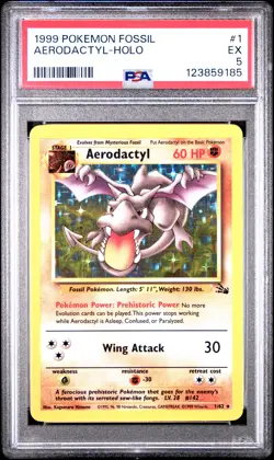 1999 POKEMON FOSSIL #1 AERODACTYL-HOLO PSA 5 - Image 1