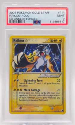 Raikou Holo PSA 9 EX Unseen Forces 2005 Pokemon Gold Star #114 - Image 1