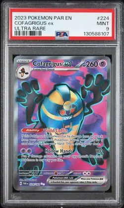 2023 Pokemon PAR EN Cofagrigus ex FULL ART ULTRA RARE 224/182 PSA 9 MINT - Image 1