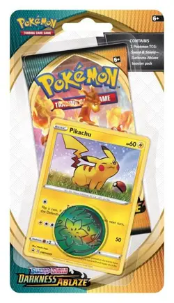 Pokemon TCG Sword & Shield Darkness Ablaze Booster Pack Pikachu + Coin SWSH039 - Image 1
