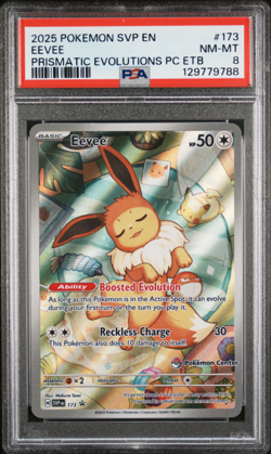 PSA 8 Pokemon Center ETB Eevee Promo #173 Stamp 2025 Black Star Prismatic NM-MT - Image 1
