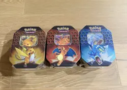 Pokemon Hidden Fates GX Tins Art Set of 3 Full Sealed Charizard Raichu Gyarados - Image 1
