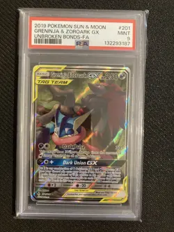 Pokemon Greninja & Zoroark GX 201/214 Unbroken Bonds Tag Team PSA 9 Mint - Image 1
