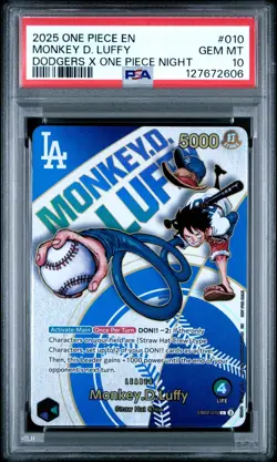 2025 ONE PIECE PROMO EB02 010 DODGERS X ONE PIECE NIGHT MONKEY D LUFFY PSA 10 - Image 1