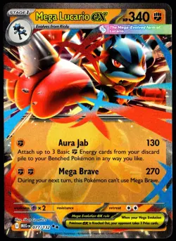 Pokemon TCG Mega Lucario ex 077/132 2025 Mega Evolution Double Rare Card - LP - Image 1