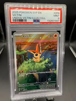 2025 Pokemon Victini #208 Black Star Promo Illustration Rare Unova PSA 9 Mint - Image 1