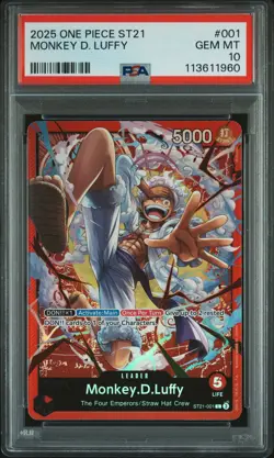 PSA 10 - Monkey D. Luffy ST21-001 - One Piece ST21 Starter Deck EX Gear 5 - Image 1