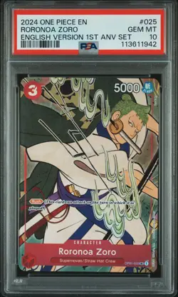 PSA 10 - Roronoa Zoro OP01-025 - One Piece English 1st Anniversary Promo - Image 1