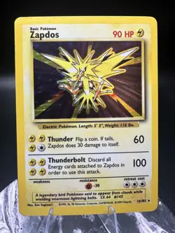 Pokemon Card Unlimited Edition Holo Rare Base Set 1999 Zapdos 16/102 MP! - Image 1