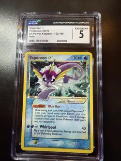Pokemon Vaporeon Gold Star EX Power Keepers Holo Ultra Rare #102 CGC 5 - Image 1