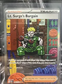 Pokemon Lt. Surge's Bargain Trainer Rare Holo Full Art 185/132 Me01 English - Image 1